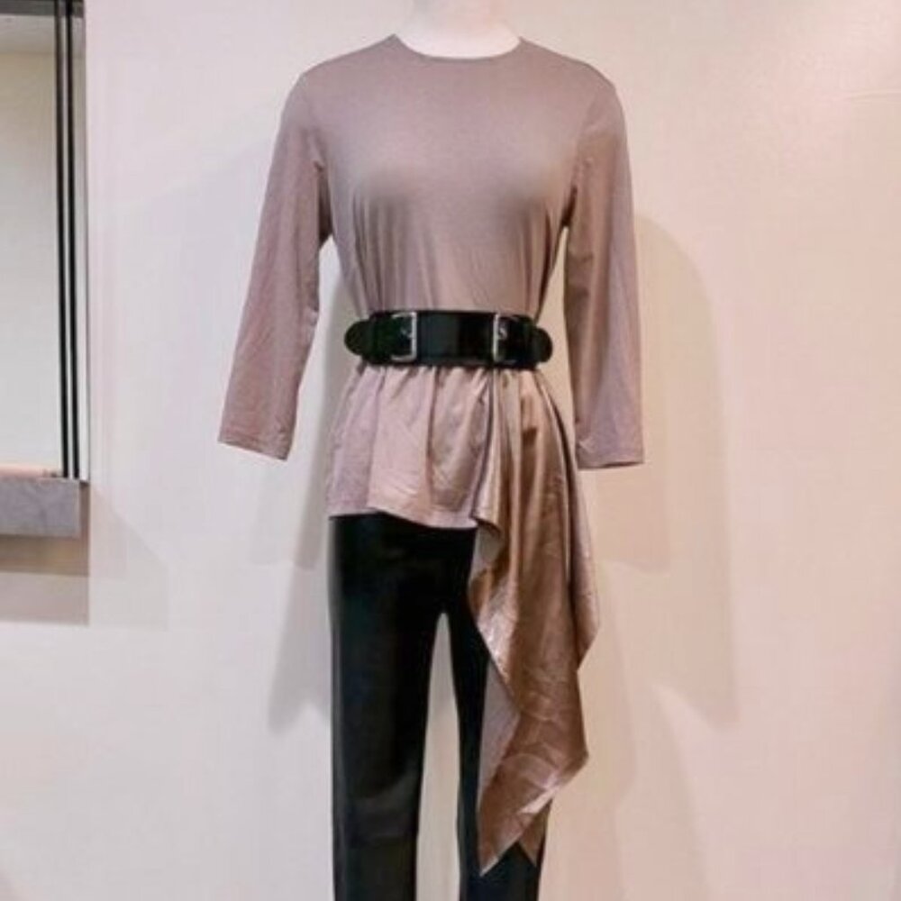 💋GORGEOUS💋Vintage Asymmetrical Drepped Silk Top in Mocha